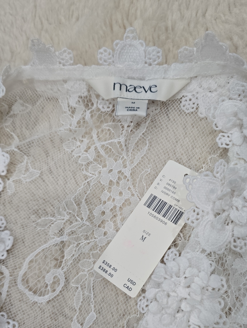 Maeve Sheer White Lace Embroidered Chemise with Red Heart Accents - Picture 5 of 6